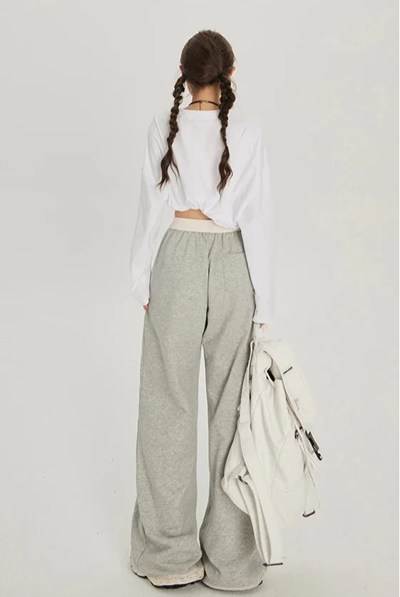 High Waist Elastic Wide Leg Sweatpants - Luxuryurbanwear
