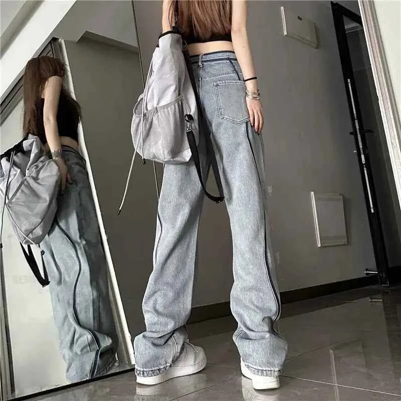 High Waisted Panelled Straight Leg Jeans