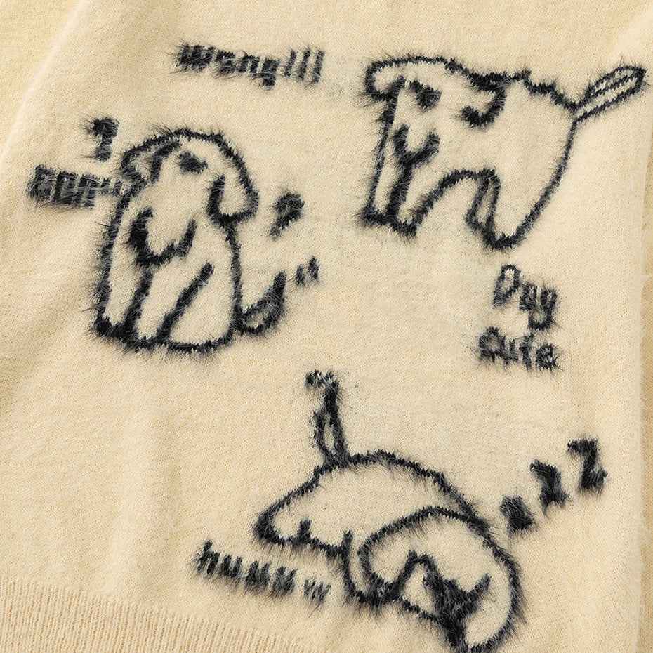 Y2K Flattering Oversized Dog Graphic Knit Sweater