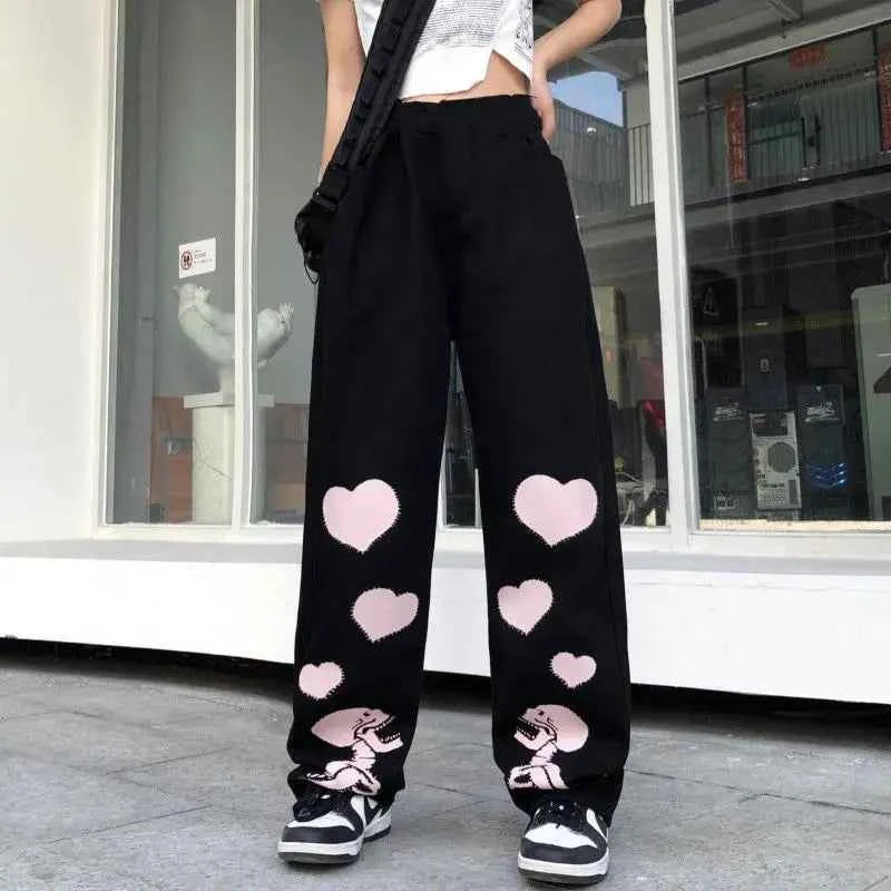 Skulls Print Loose Hearts Wide Leg Pants