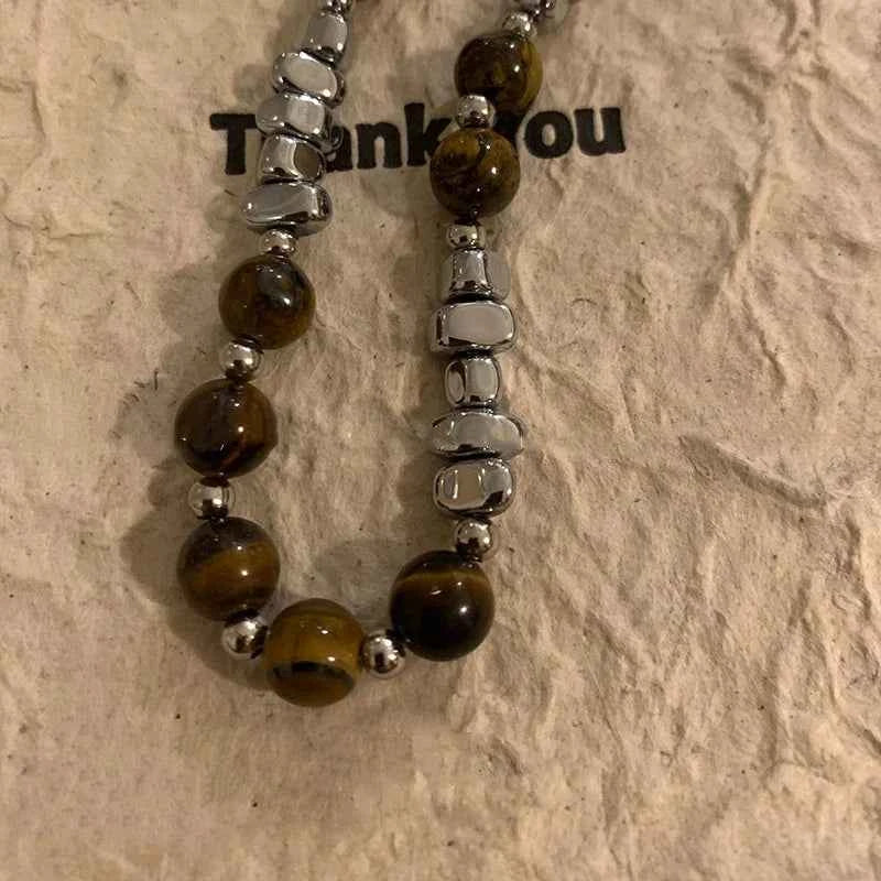 Amber Cat Eye Choker Gothic Stainless Necklace