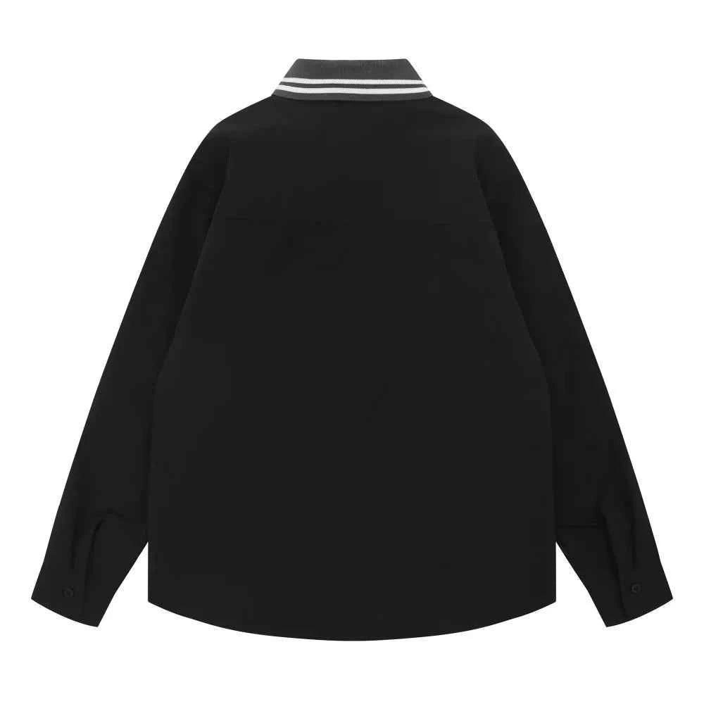 Chic Letter Embroidery Contrast Paneled Long Sleeve Shirt