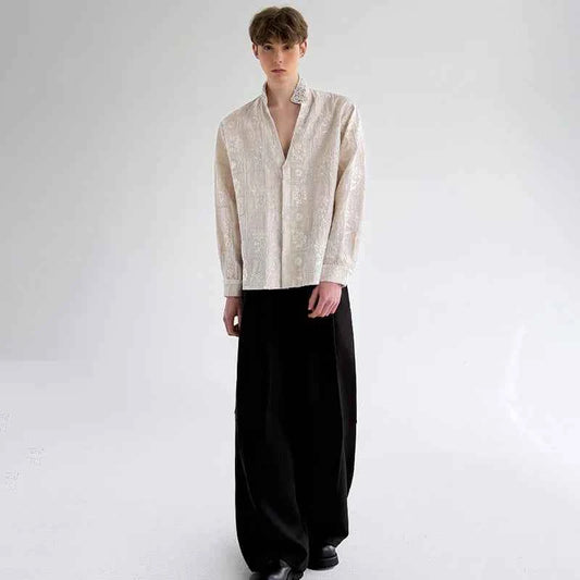 Luxury Pearl Patchwork Long Sleeve Shirt