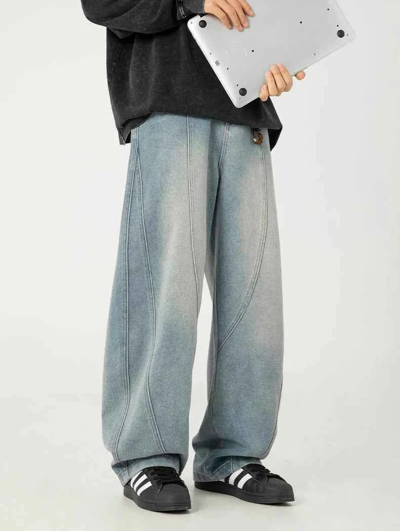 Premium Streetwear Wide Leg Curved Denim Jeans
