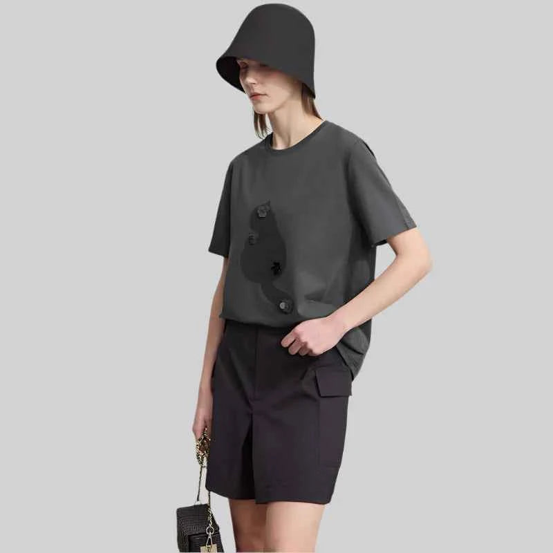 Minimalist Collegiate Style Printed Lyocell T-Shirt