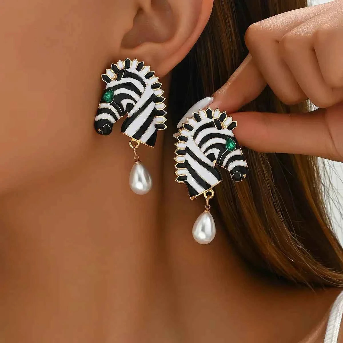 Shiny Crystal Zebra Dangle Earrings