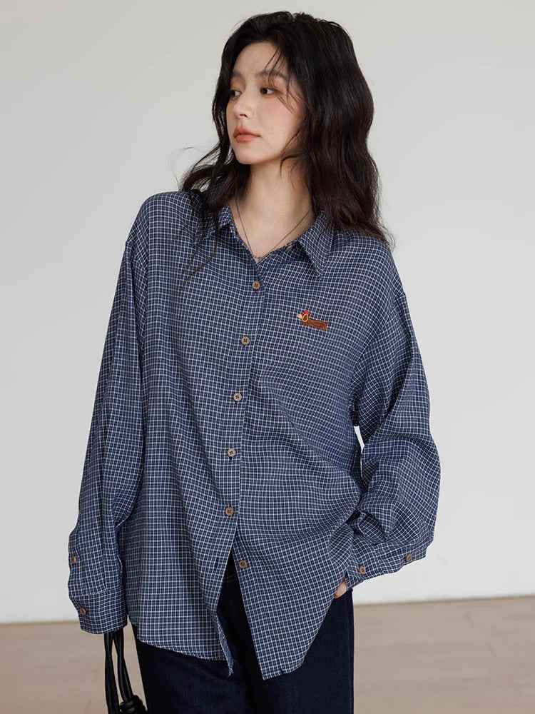 Oversize Vintage Plaid Japanes Style Blouse Shirt