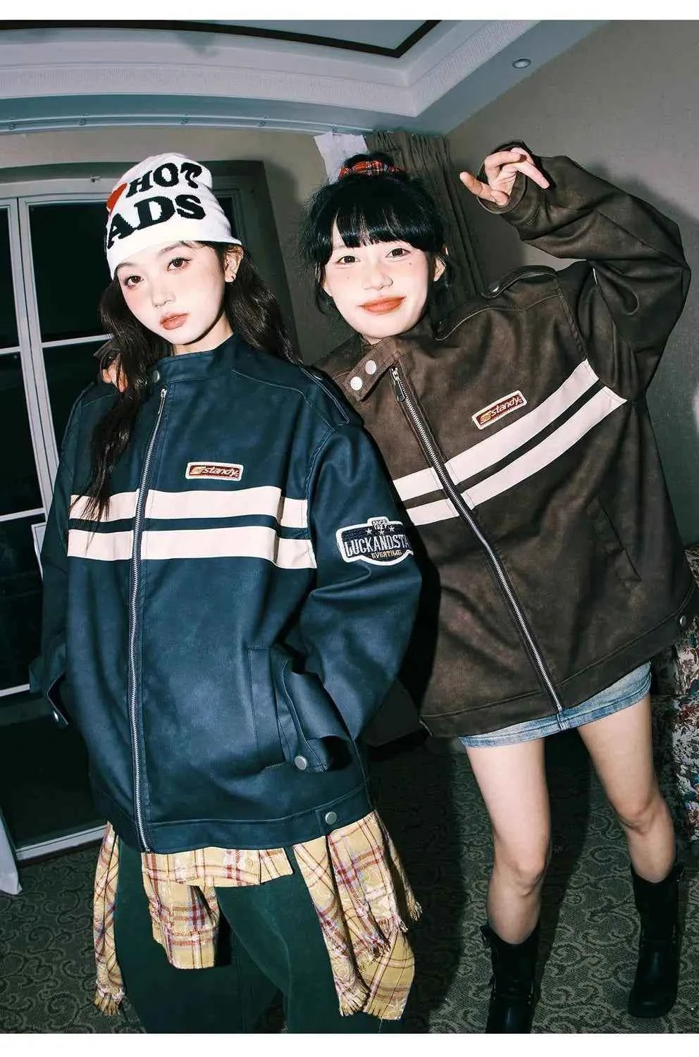 Streetwear Y2K Colorful Retro Striped Leather Jacket
