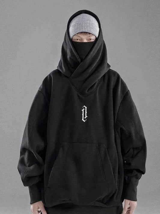 Black Japanese Embroidered Oversized Hoodie