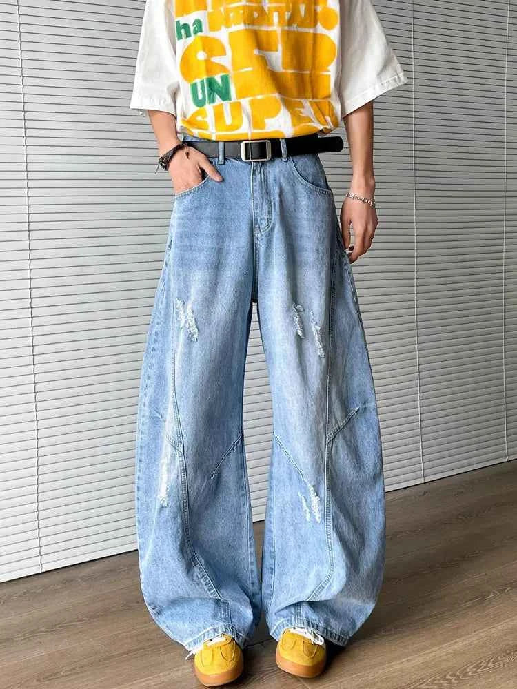 Work & Play Ripped Blue Baggy Stacked Jeans