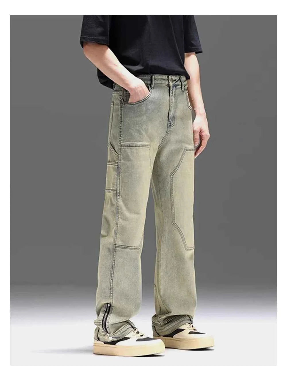 Retro Loose Fit Distressed Denim Straight Leg Jeans