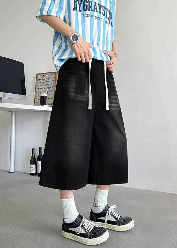Comfortable Elastic Drawstring Waist Denim Jorts