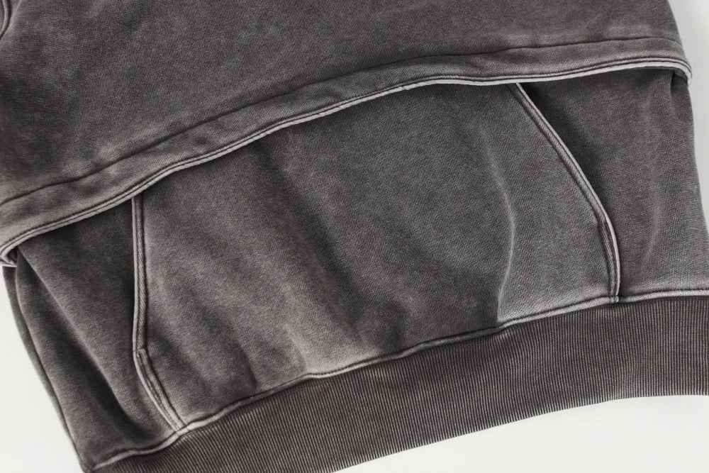 Washed Distressed Front Pocket Spliced Hoodie