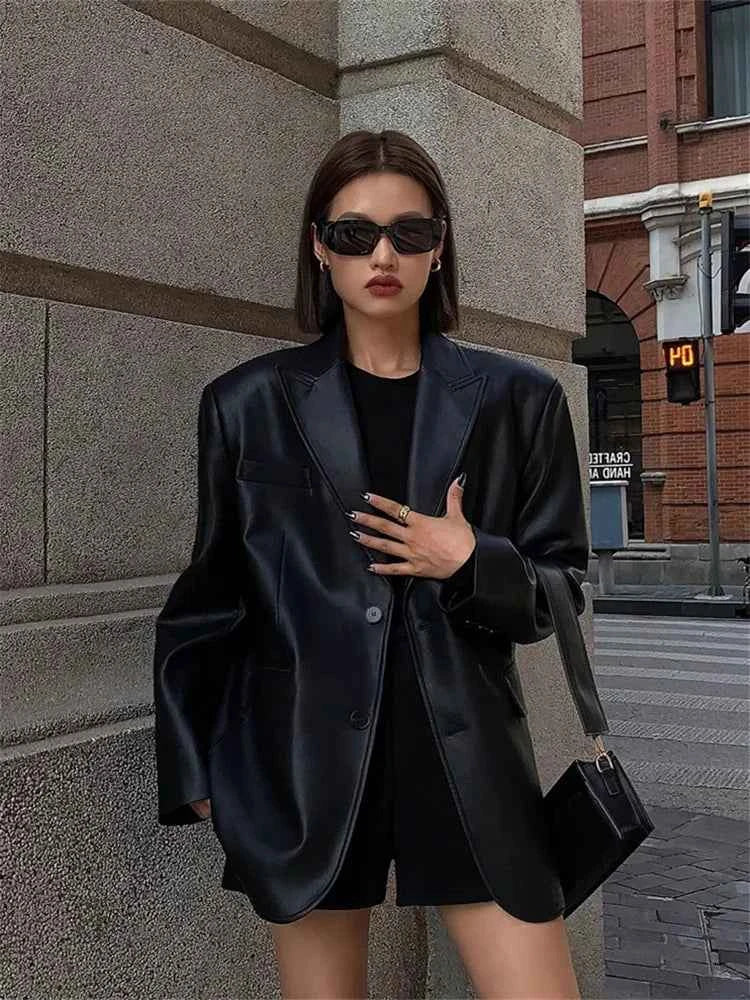Women High Quality Vintage Oversize Leather Jacket