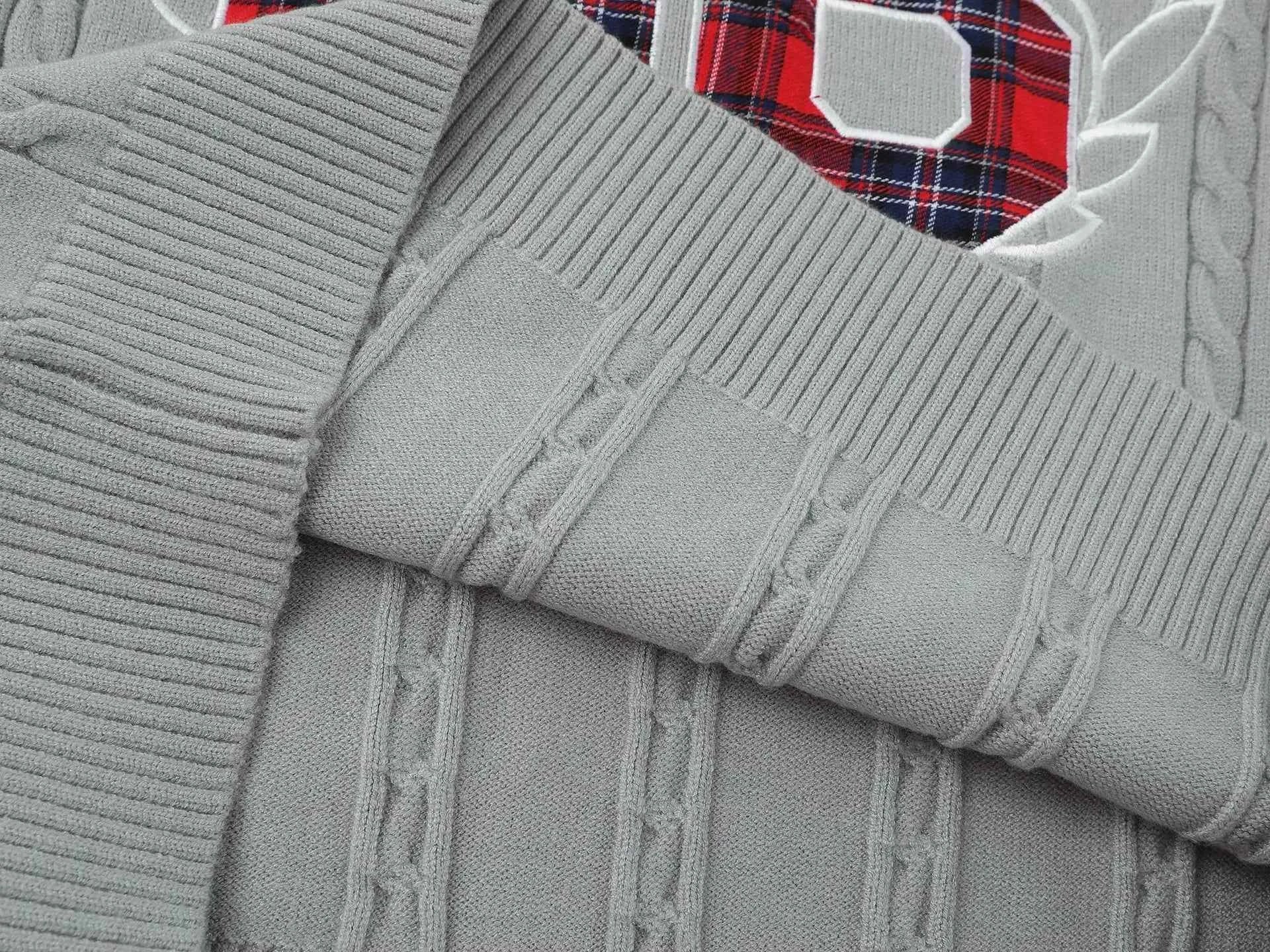 Plaid Letter With Necktie Shirt Embroidery Sweater