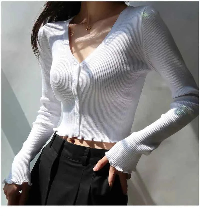 Women Chic Knitted V-Neck Crop Cardigan
