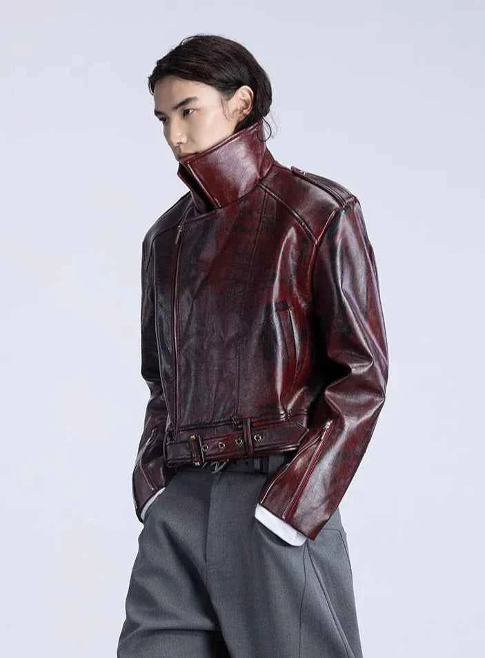 Classic Red Stylish Locomotive Leather Jacket
