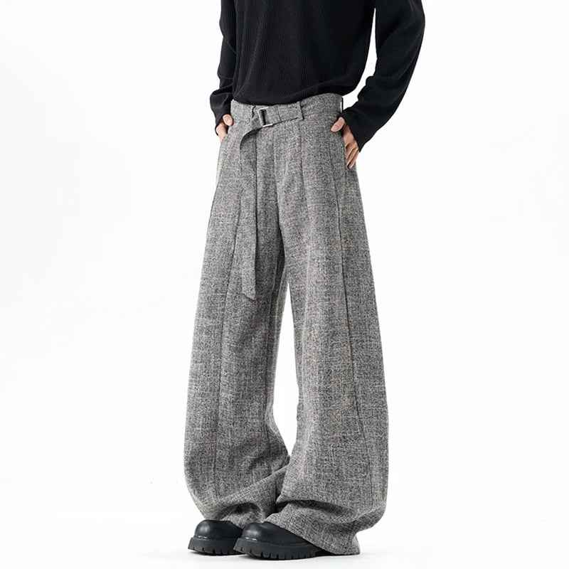 Classic Korean Style Belt Design Suit Pants