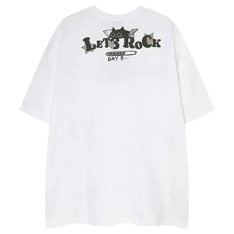 Y2K Funny Black Cat Cartoon Graphic Cotton T-Shirt