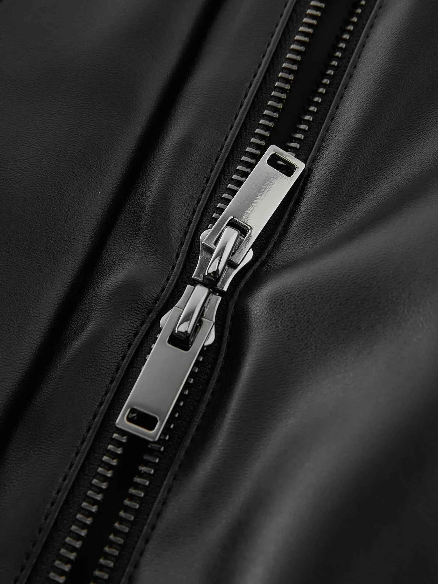 Women Black Casual Loose Leather Jacket