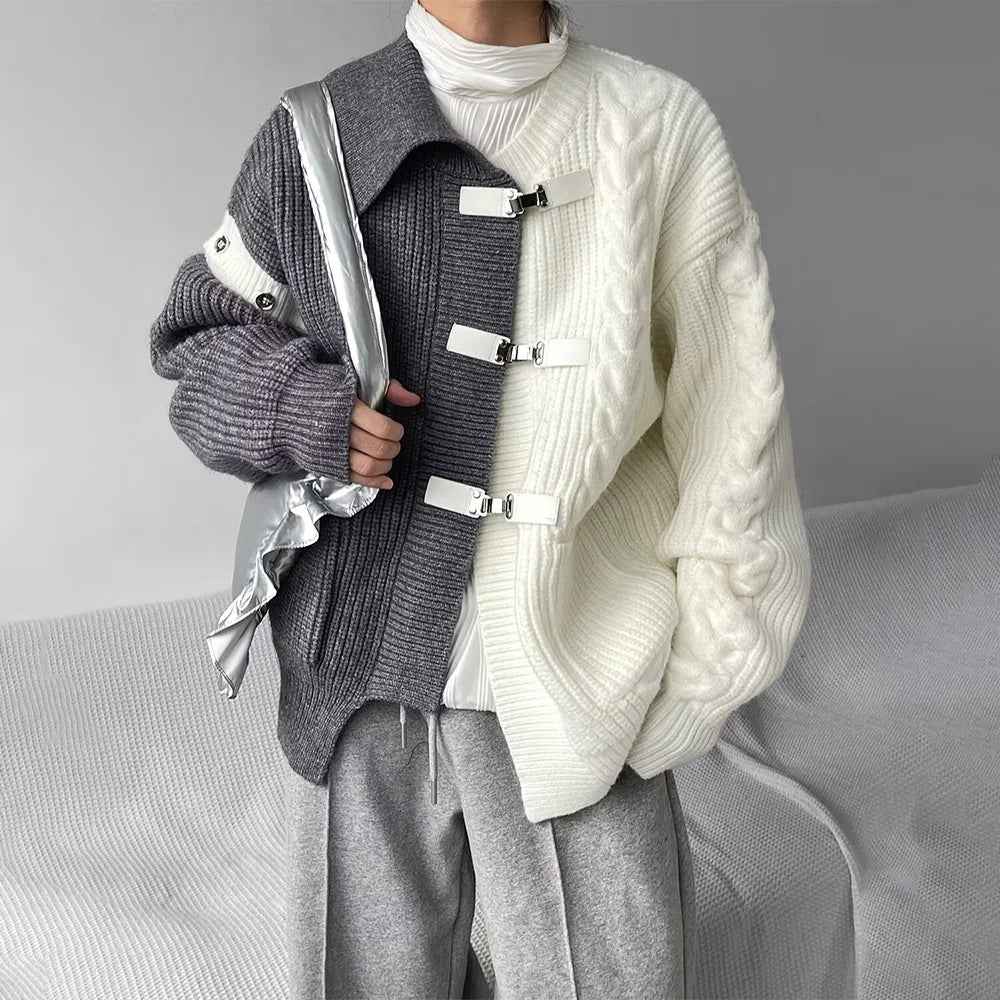 Personality Soft Knit Button Splicing Cardigan