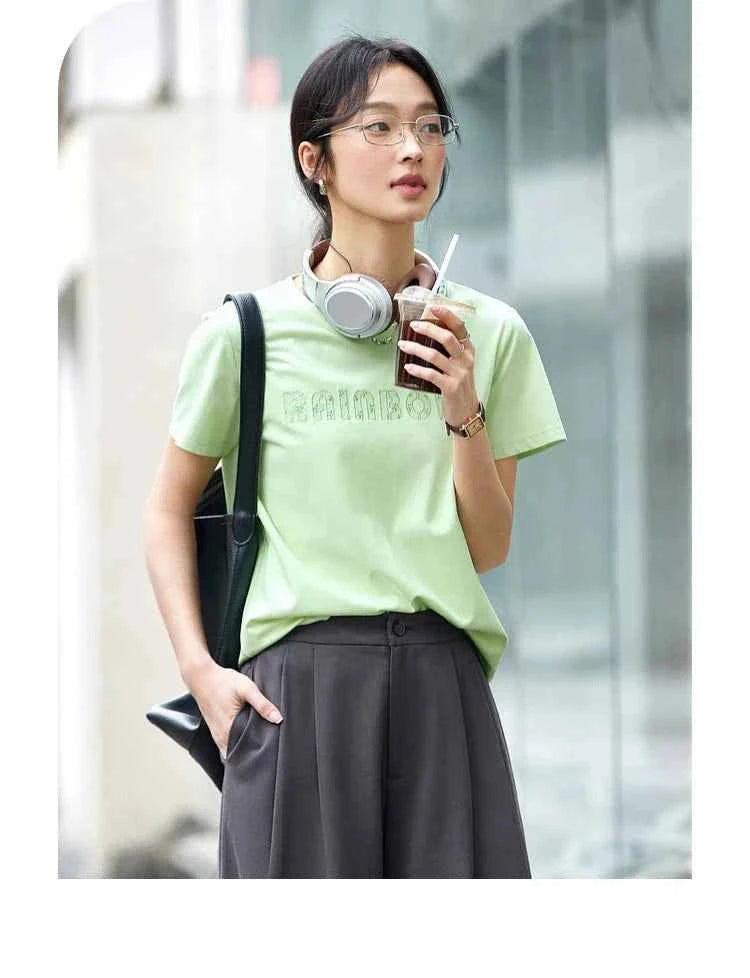 Embroidered Summer Cotton Blend Women T-Shirt