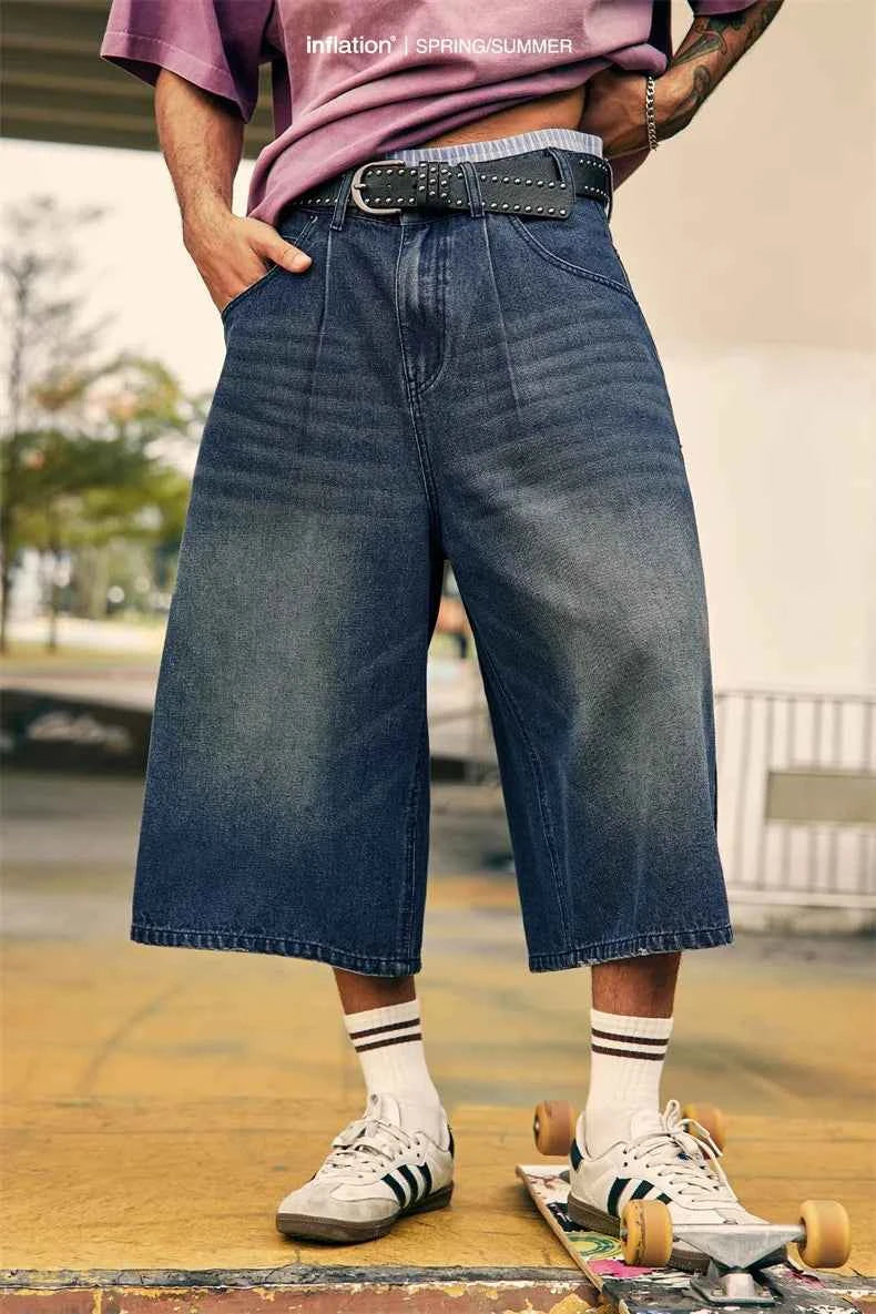 American Streetwear Two Tone Washed Denim Jorts