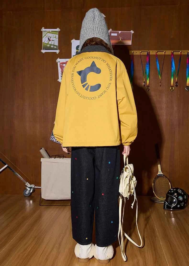 Winter Reversible Embroidered American Windbreaker Jacket