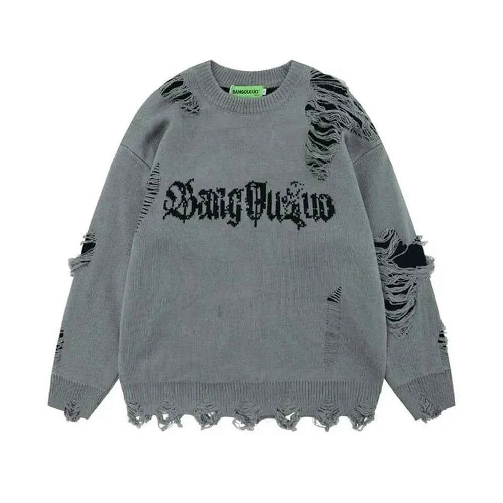 Gothing Retro Destruction Style Round Neck Sweater