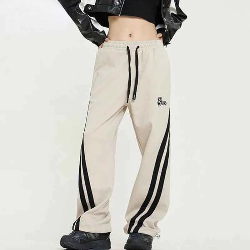 Streetwear Oversize Striped Jogging Sweatpants - Women’s Straight-Leg Baggy Tracksuit Bottoms