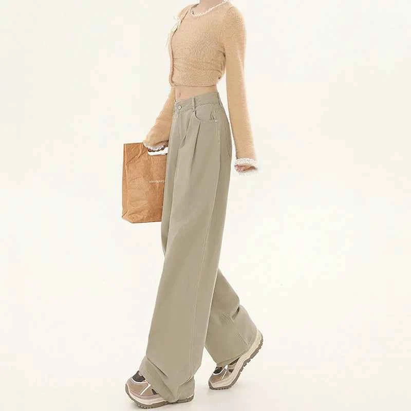 Women Retro High Waist Wide Leg Denim Jeans