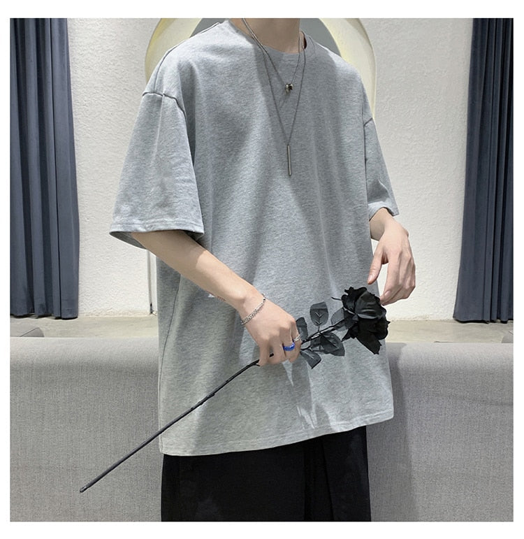 Loose Round Neck Plain T-Shirt
