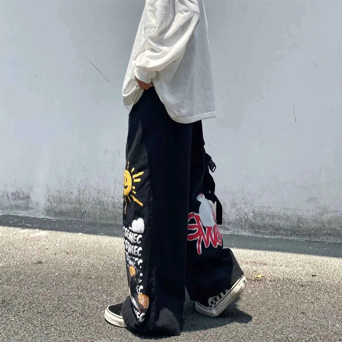 Y2K Graffiti Print Oversized Wide Leg Pants
