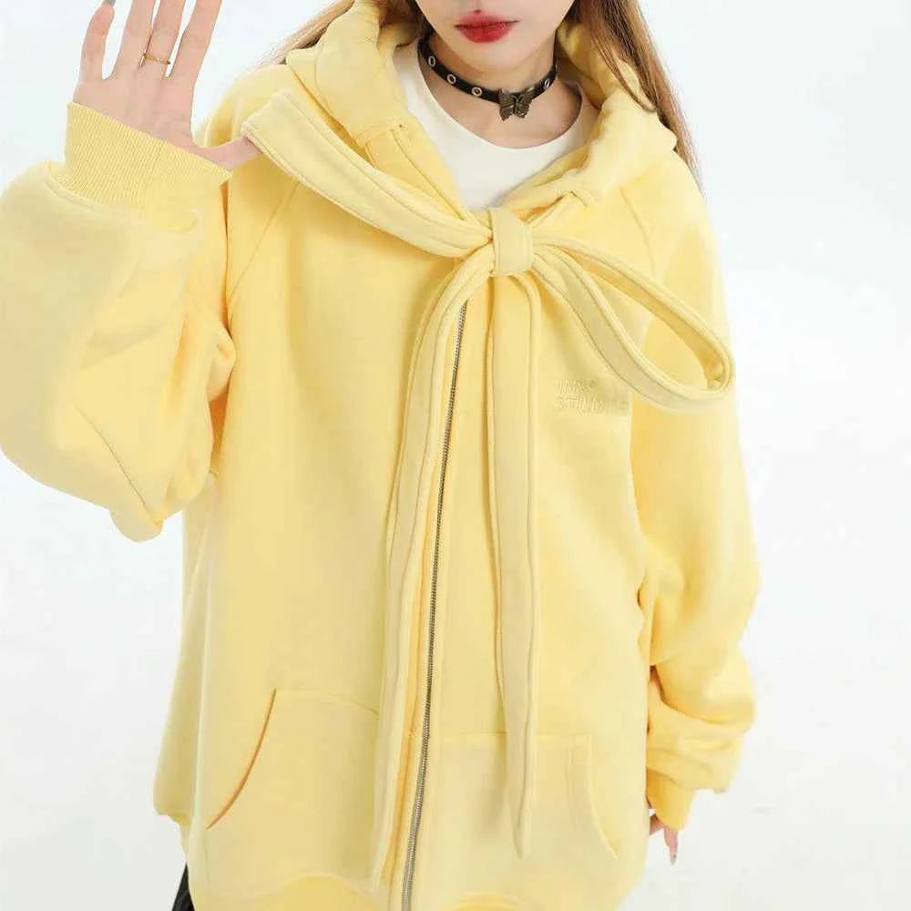 Casual Strap Design Velvet Hooded Sweatshirt