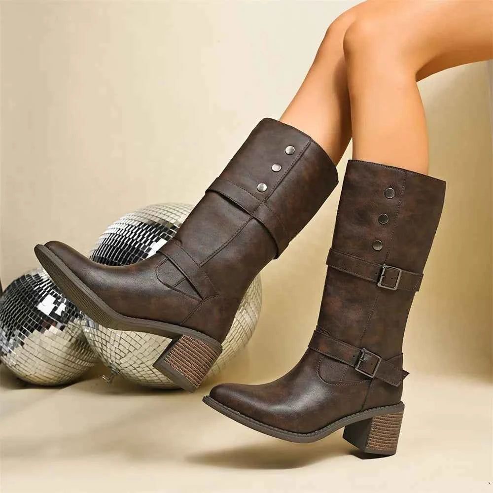 Retro Brown Hip Hop Cowboy Leather Boots