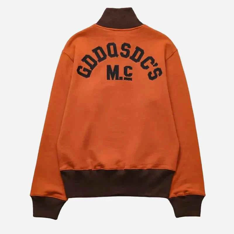 Japanese Letter Embroidery Half Zipper Sweatshirt