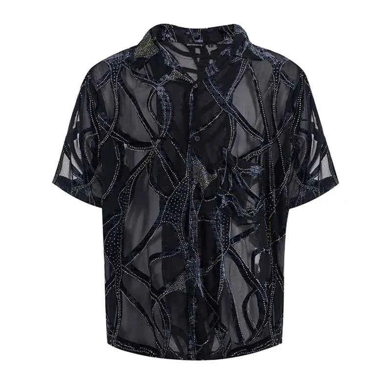 Diamond Snake Lapel Loose Short Sleeve Shirt