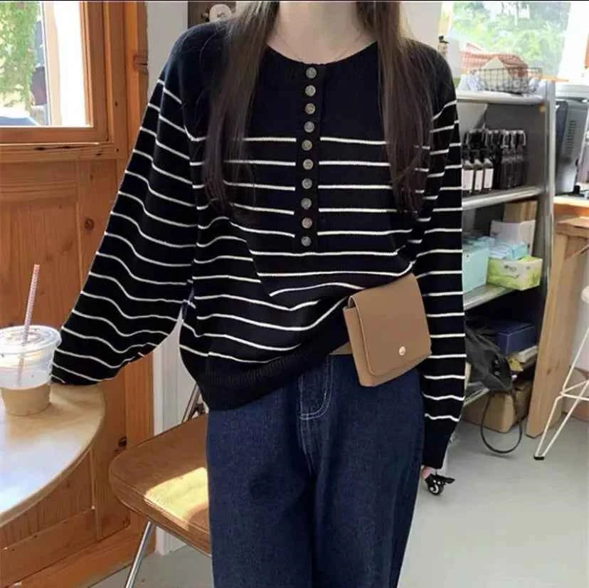 French Striped Cashmere Crew Neck Sweater