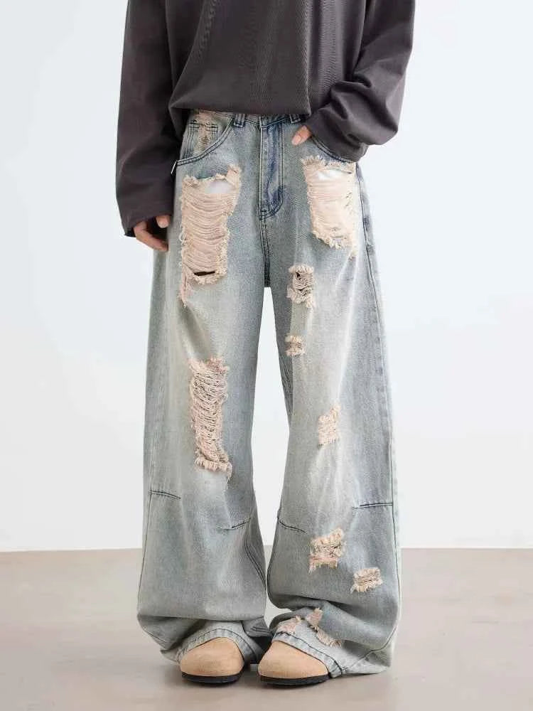 Gothic Blue Vintage Ripped Baggy Jeans