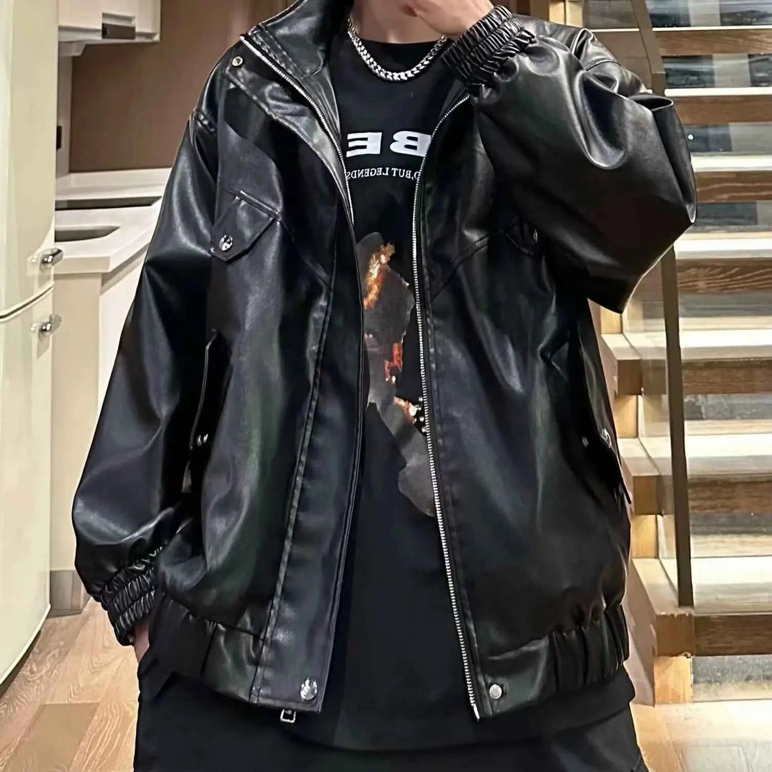 Men Classic Retro Smooth Military PU Leather Jacket