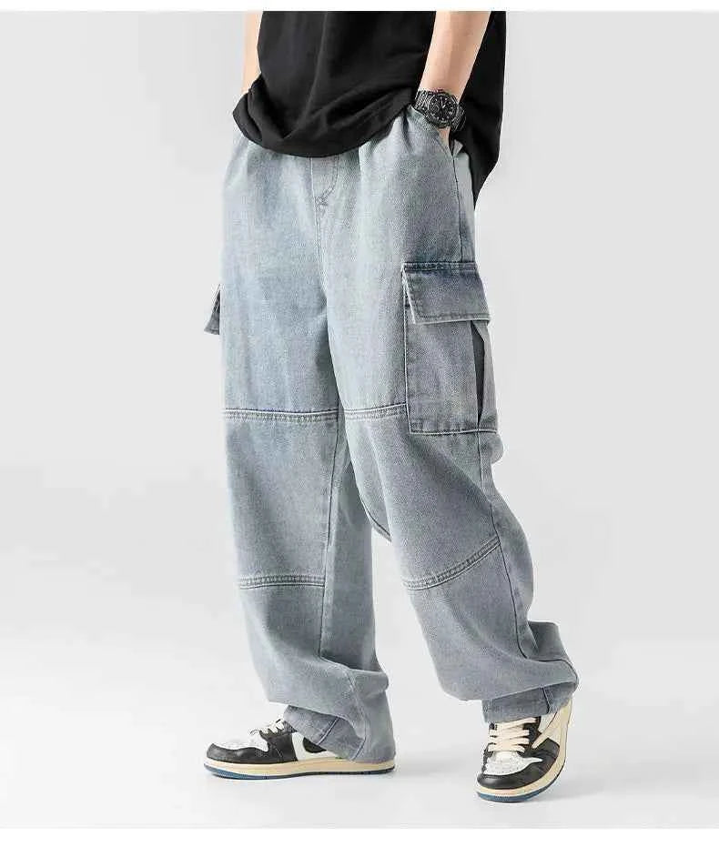 Durable Distressed Workwear Cargo Jeans