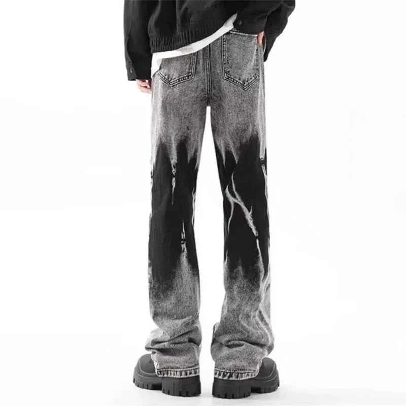Streetwear Retro Vintage Tie Dye Patchwork Wide Jeans