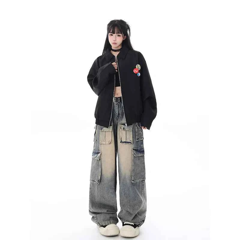 Women Cute Trendy High Waist Wide Leg Blue Jeans