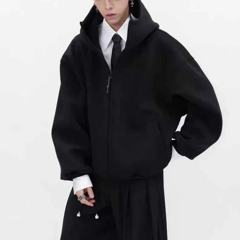 Wide Shoulder Japanese Style Zipper Sweatshirt