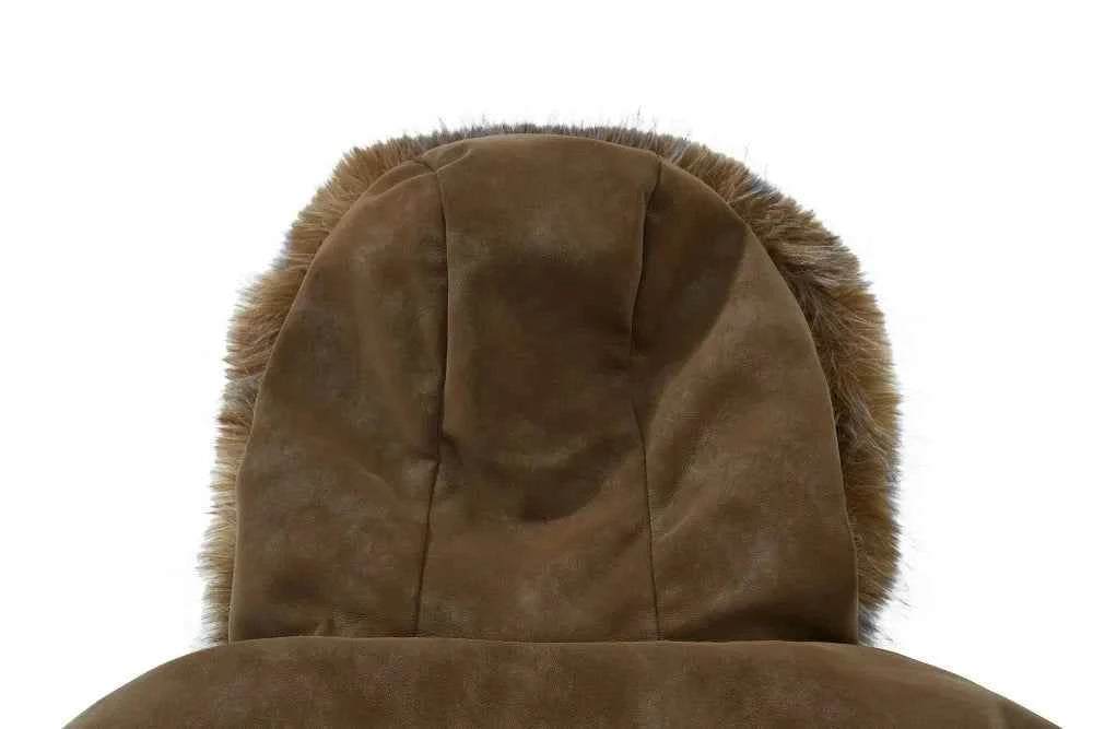 Fashionable Spliced Fur Hooded PU Leather Jacket