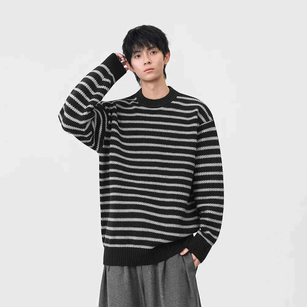 Winter Cool Stripe Knit Crew Neck Sweater