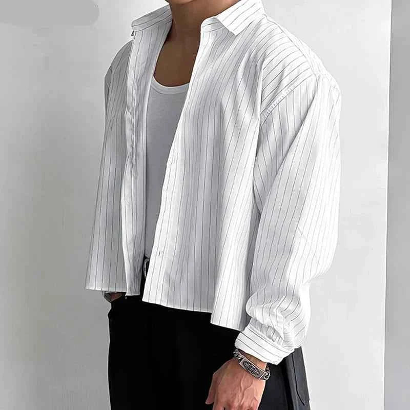 Classic Simple Korean Style Striped Cropped Shirt