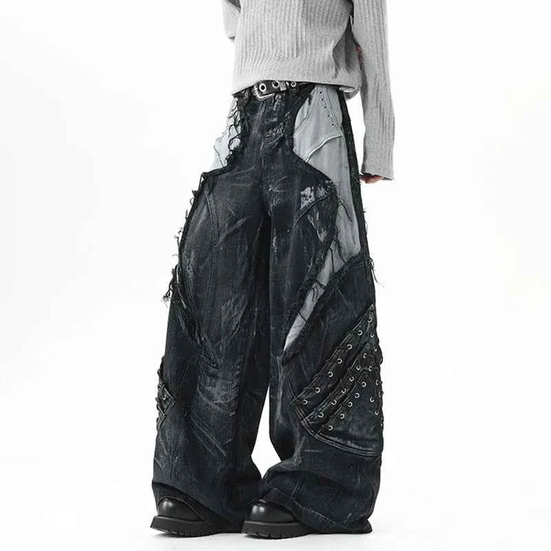 Streetwear Raw Edge Dirty Dying Denim Jeans