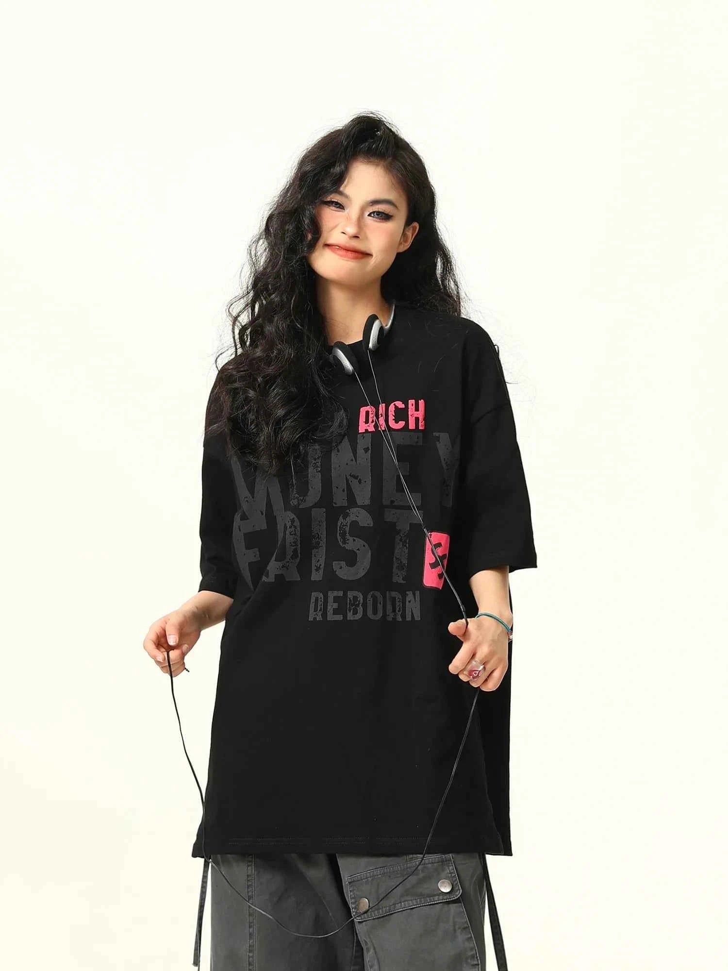 Retro Letter Print Crew Neck T-Shirt