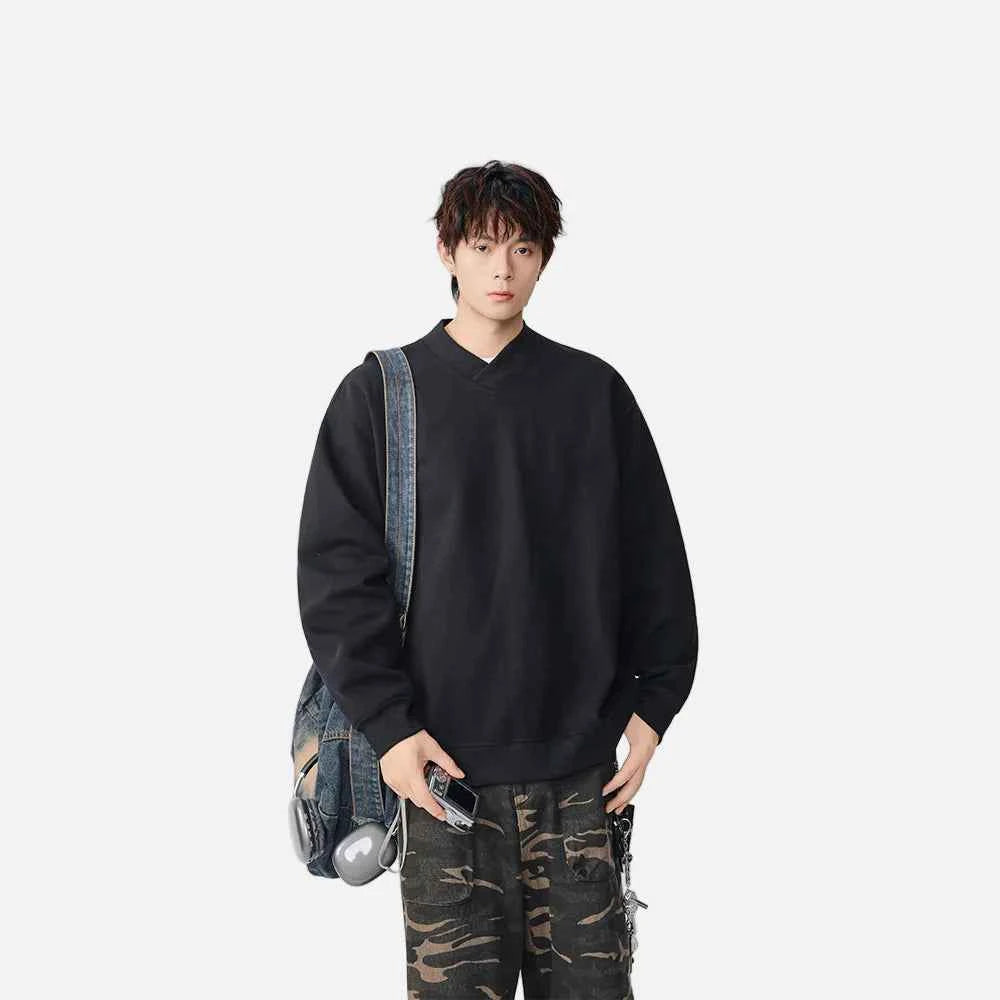 Minimalist Label Detail V-Neck Sweatshirt